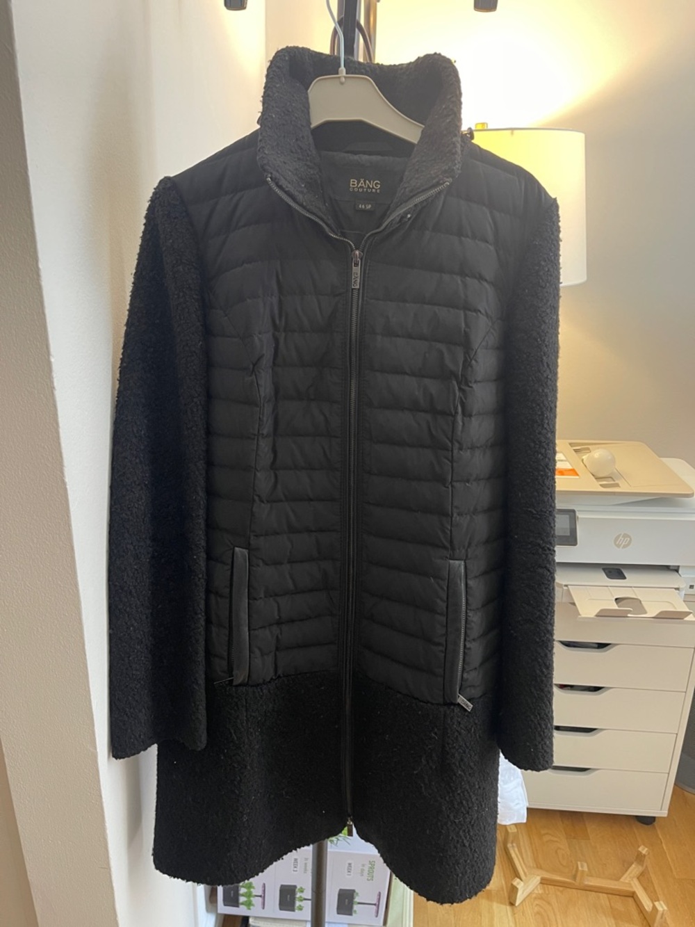 Black Quilted & Bouclé Long Puffer Coat - Women's